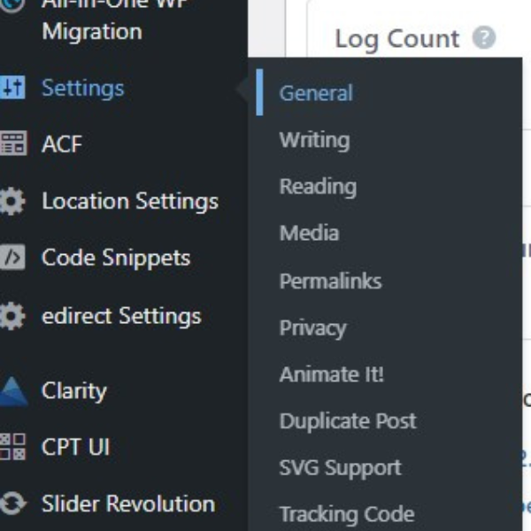 wordpress dashboard setting